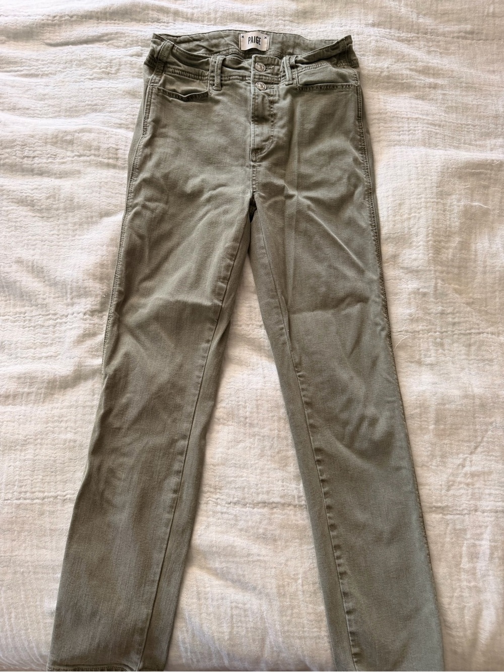 PAIGE Olive Green High-Rise Straight Leg Jeans